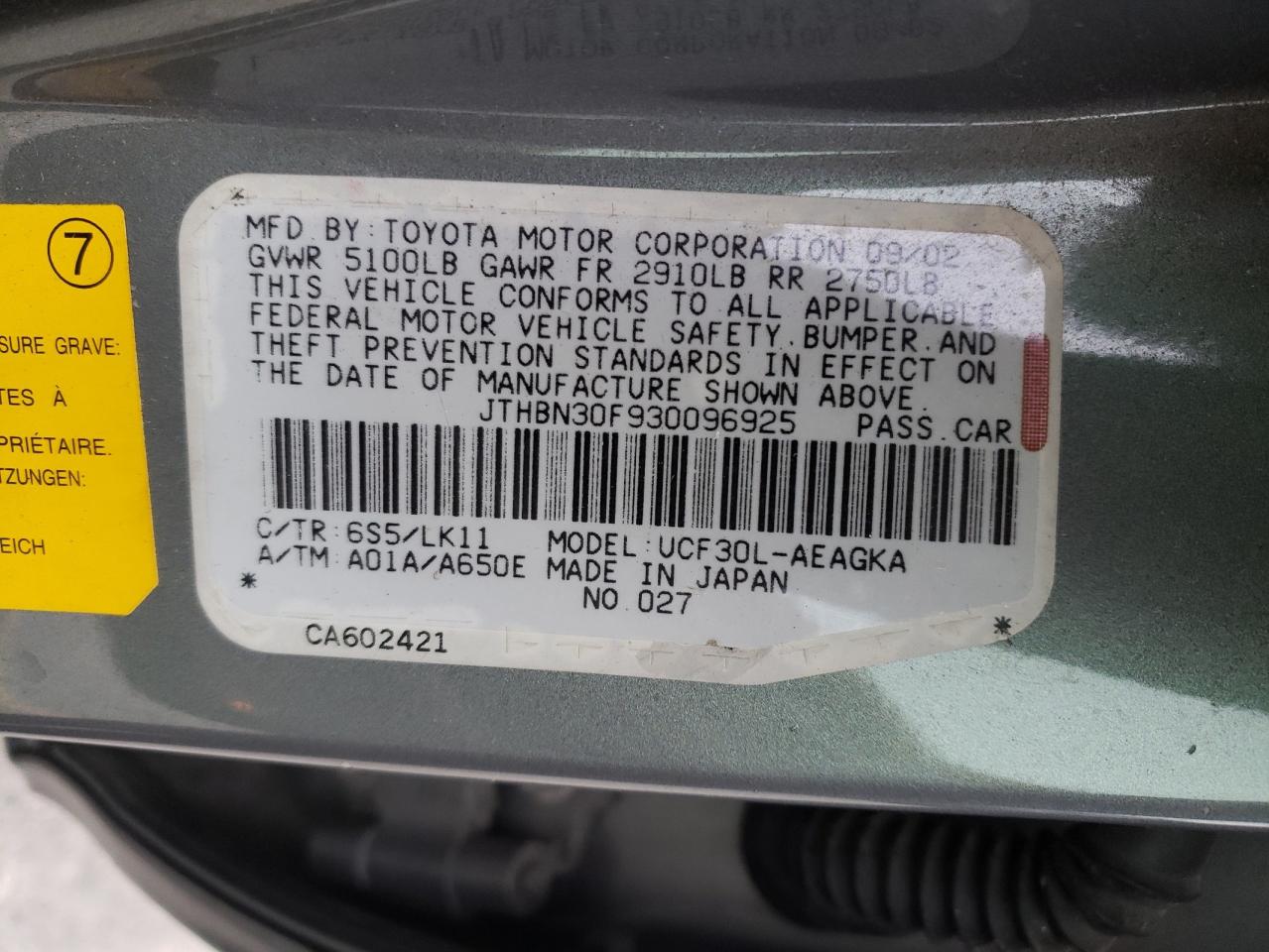 JTHBN30F930096925 2003 Lexus Ls 430