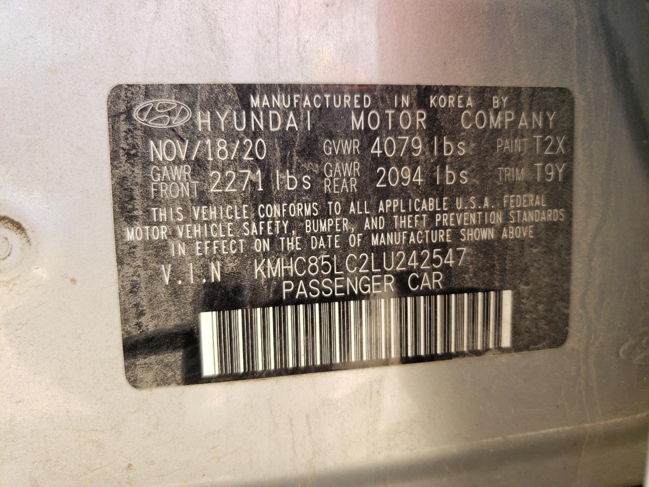 KMHC85LC2LU242547 2020 Hyundai Ioniq Sel