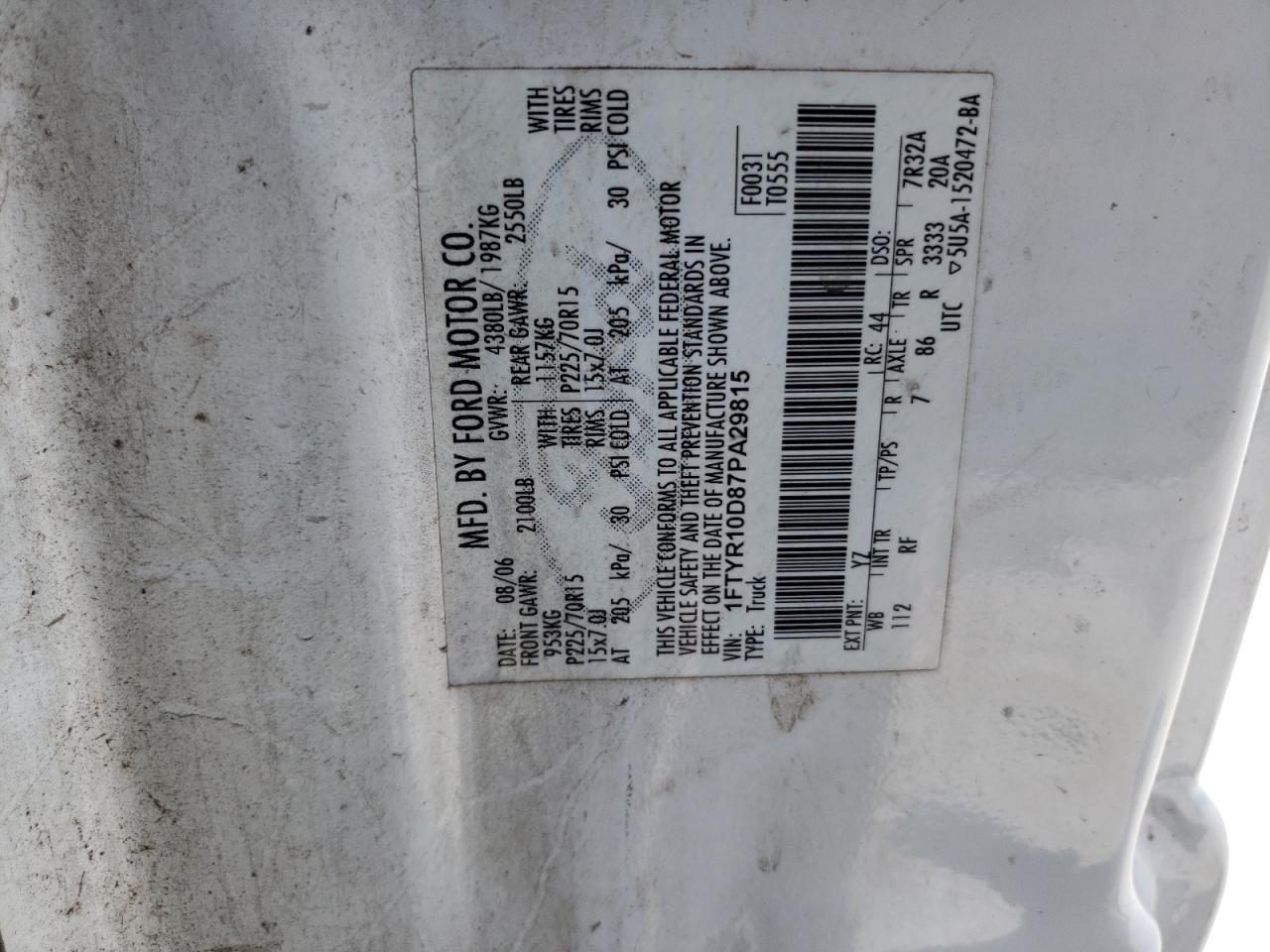 1FTYR10D87PA29815 2007 Ford Ranger