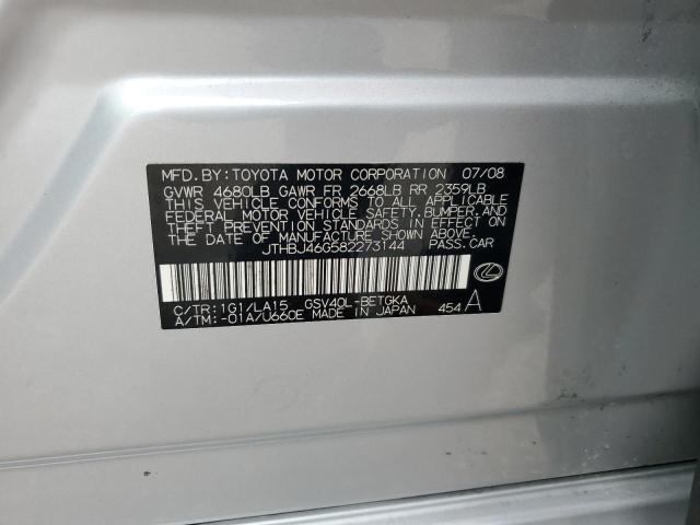 2008 Lexus Es 350 VIN: JTHBJ46G582273144 Lot: 59393704