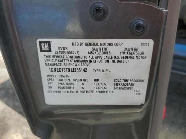 2001 Chevrolet Tahoe C1500 VIN: 1GNEC13T91J236142 Lot: 57238424