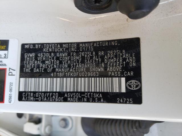 VIN 4T1BF1FK0FU029663 2015 Toyota Camry, LE no.12