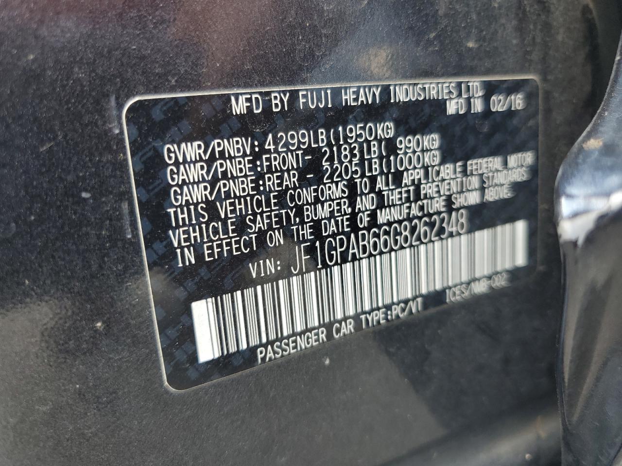 JF1GPAB66G8262348 2016 Subaru Impreza Premium