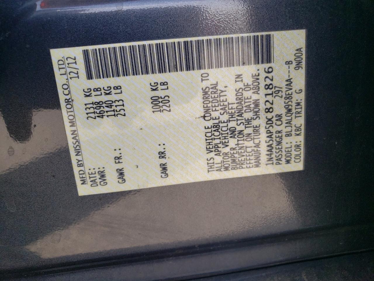 1N4AA5AP5DC821826 2013 Nissan Maxima S