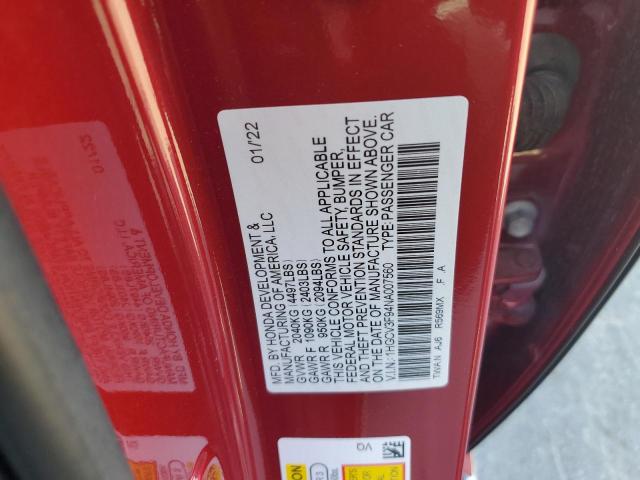 2022 Honda Accord Touring Hybrid VIN: 1HGCV3F94NA007560 Lot: 60021184