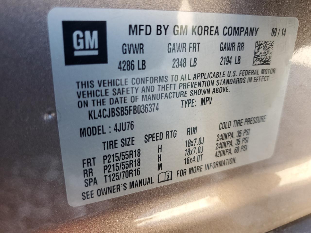 KL4CJBSB5FB036374 2015 Buick Encore Convenience