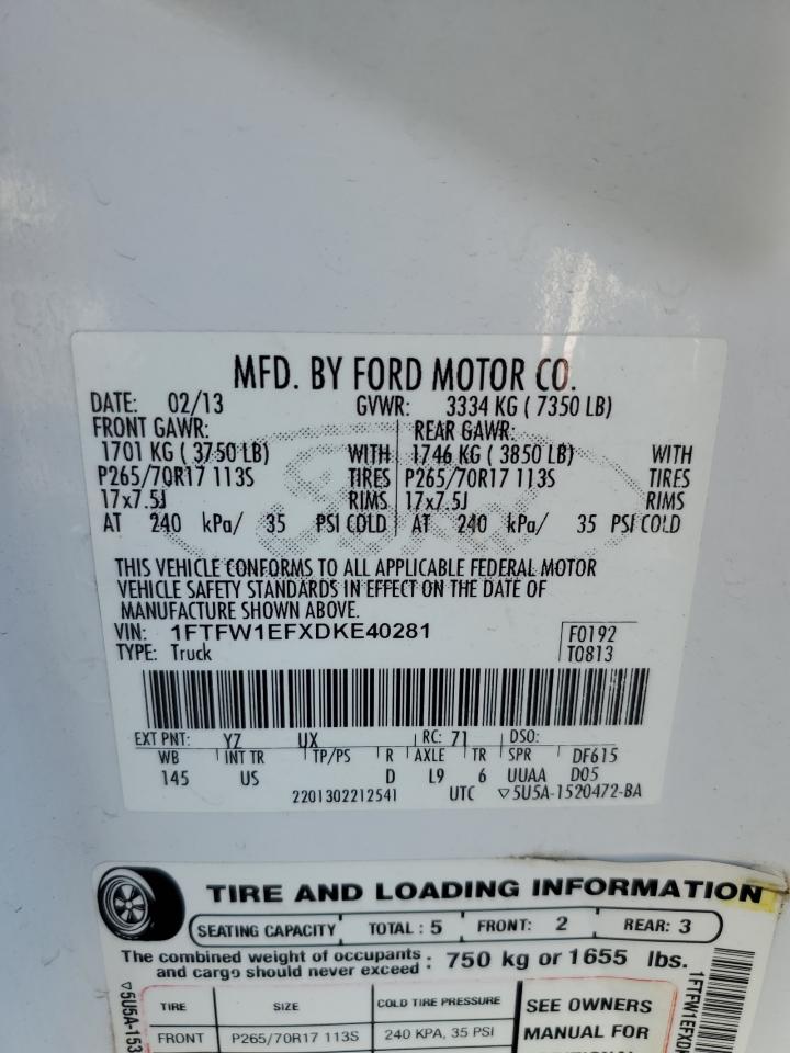 1FTFW1EFXDKE40281 2013 Ford F150 Supercrew