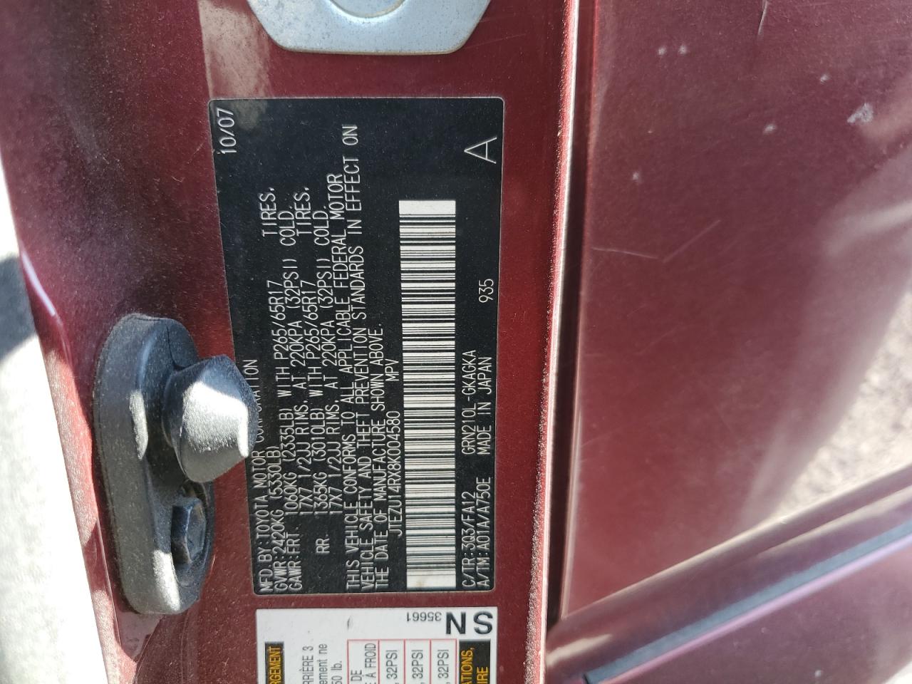 JTEZU14RX8K004580 2008 Toyota 4Runner Sr5