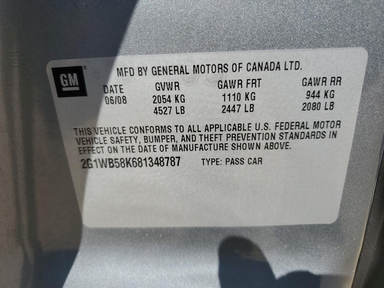 2G1WB58K681348787 2008 Chevrolet Impala Ls