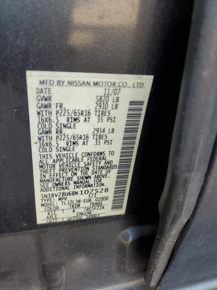 5N1BV28U68N107528 2008 Nissan Quest S