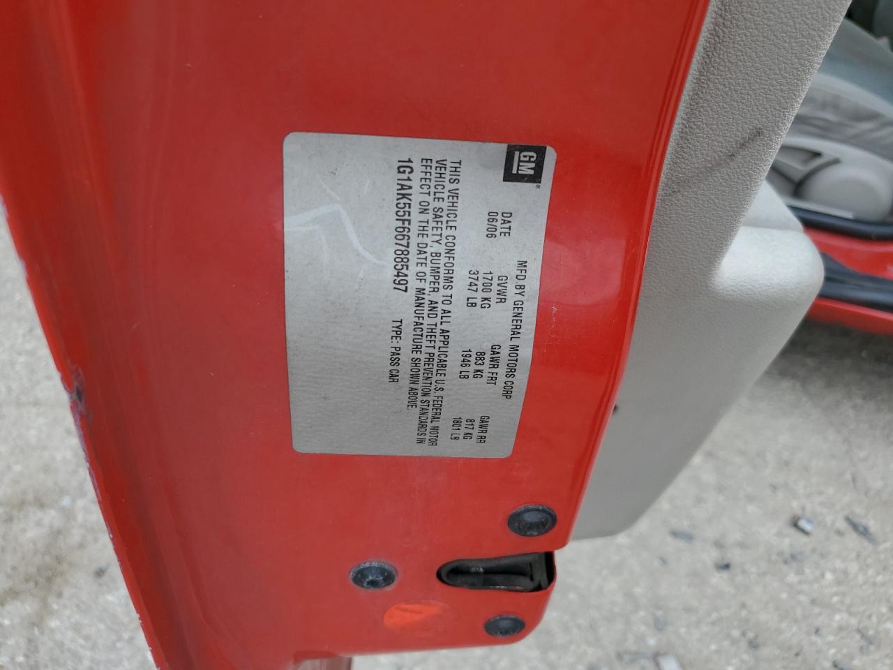 1G1AK55F667885497 2006 Chevrolet Cobalt Ls