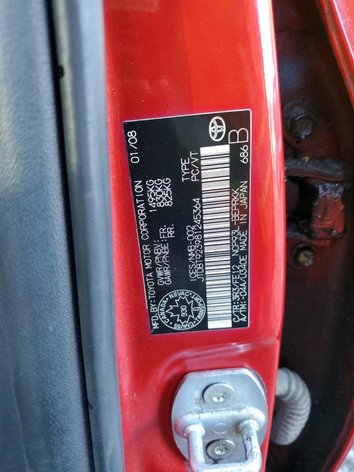 JTDBT923981245364 2008 Toyota Yaris