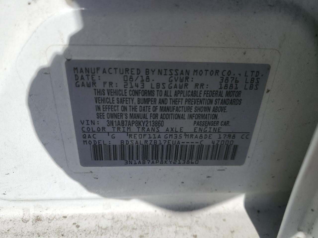 3N1AB7AP8KY213860 2019 Nissan Sentra S