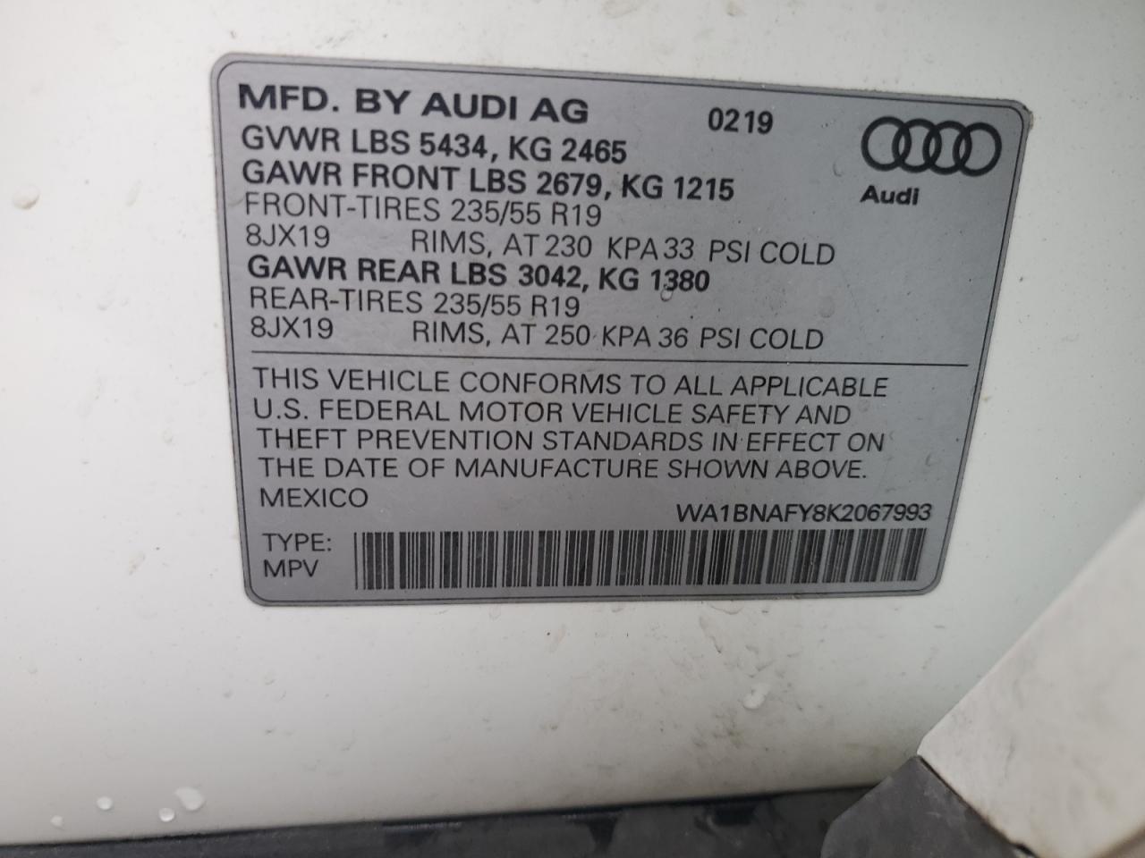 WA1BNAFY8K2067993 2019 Audi Q5 Premium Plus