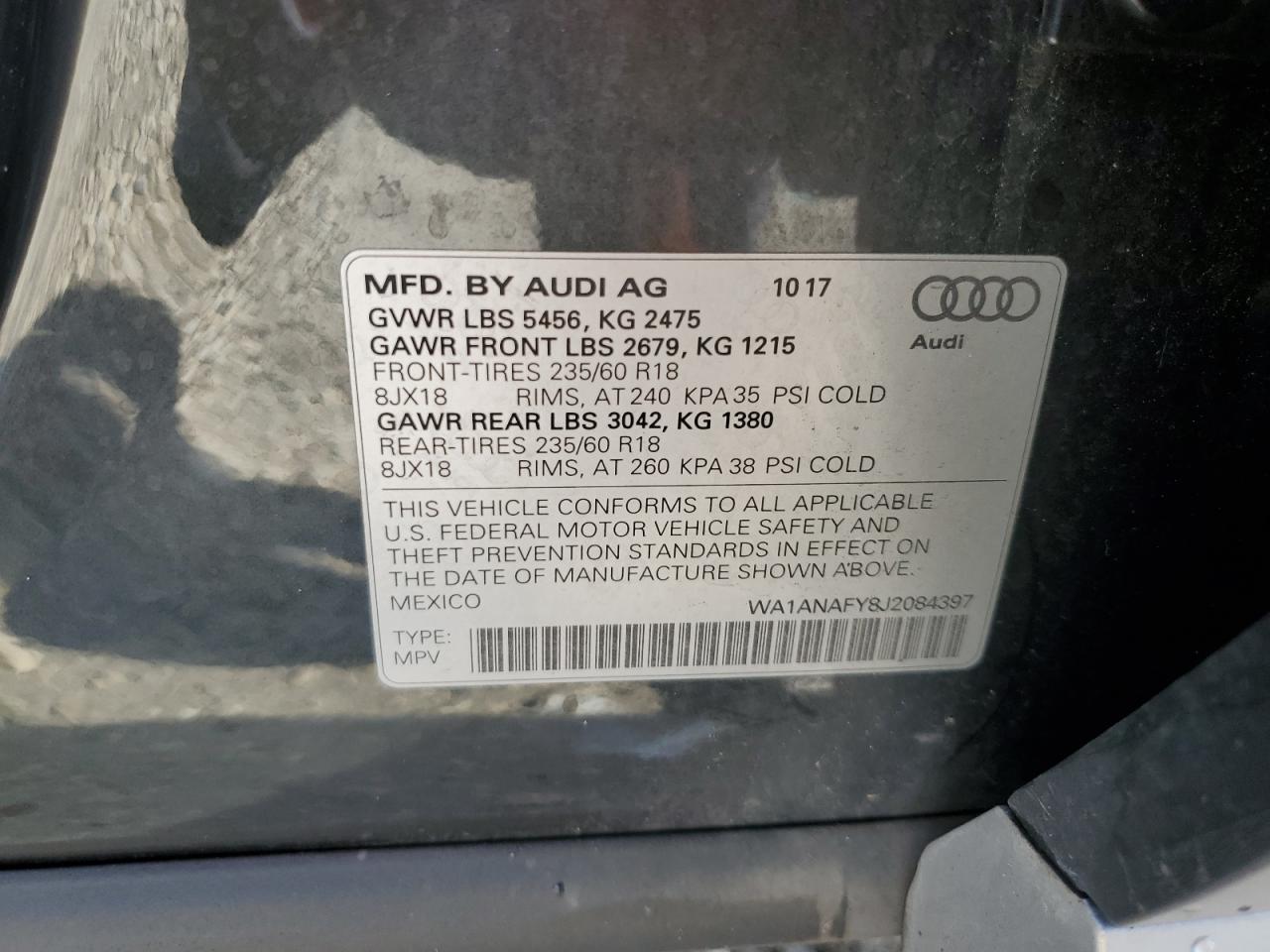 WA1ANAFY8J2084397 2018 Audi Q5 Premium