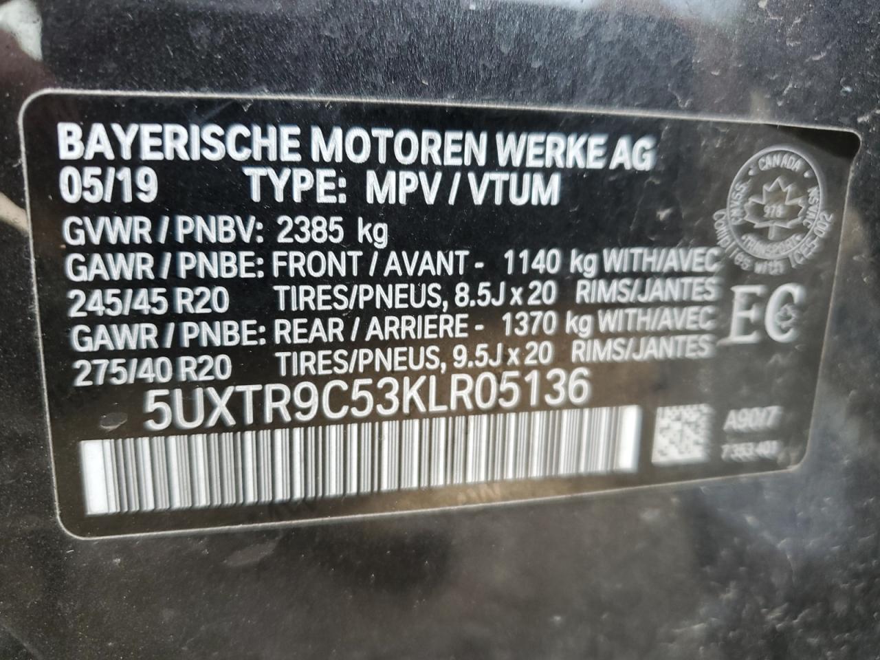 5UXTR9C53KLR05136 2019 BMW X3 xDrive30I