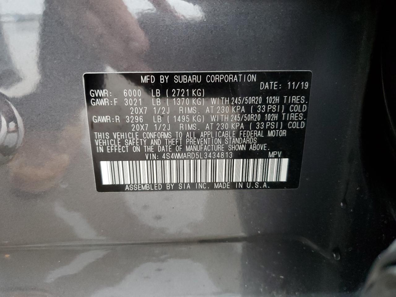 4S4WMARD5L3434813 2020 Subaru Ascent Touring