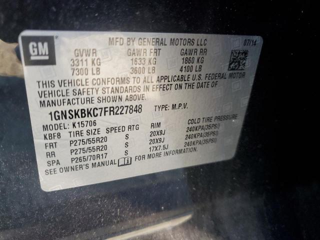 2015 Chevrolet Tahoe K1500 Lt VIN: 1GNSKBKC7FR227848 Lot: 60934094