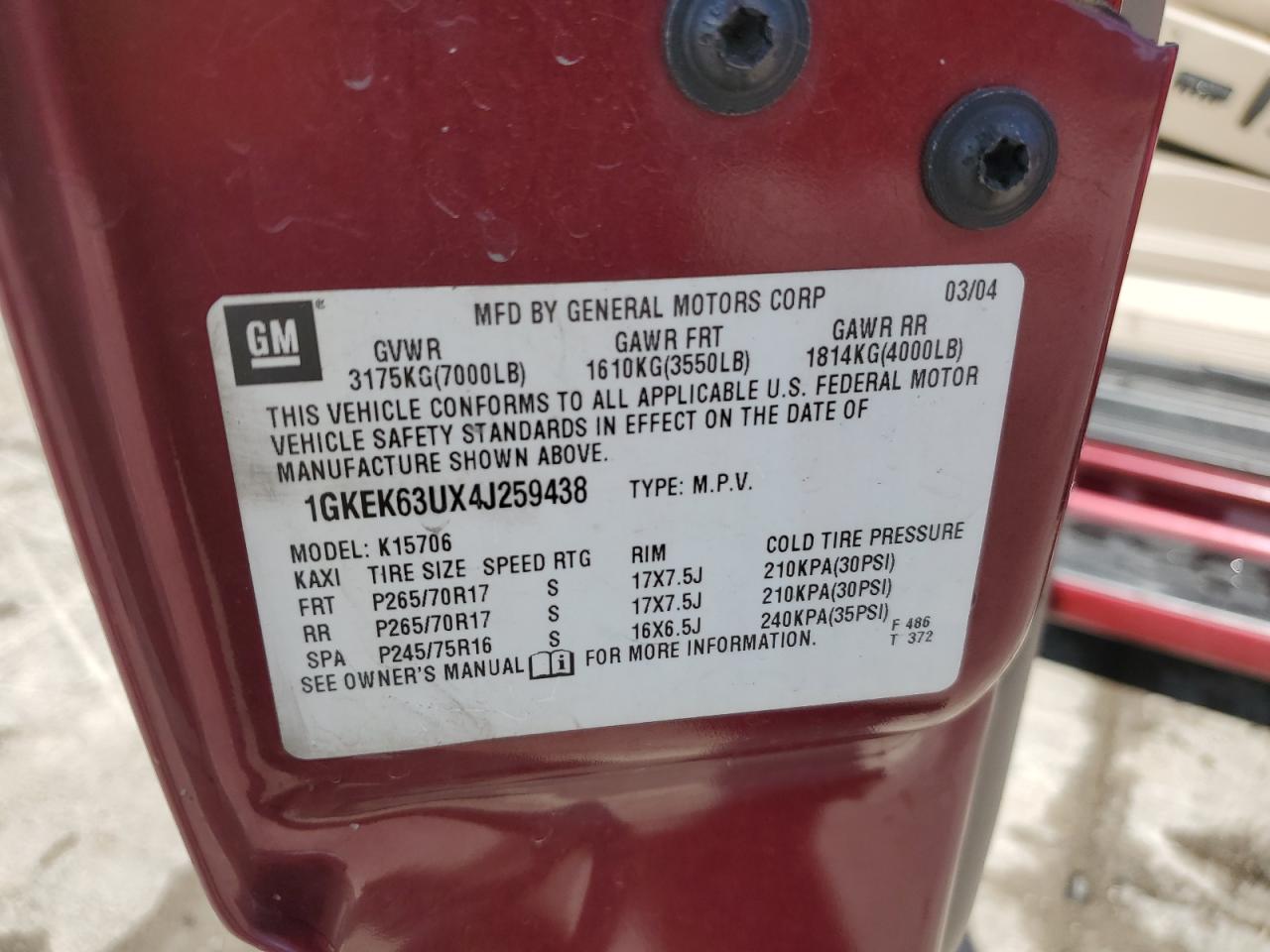 1GKEK63UX4J259438 2004 GMC Yukon Denali