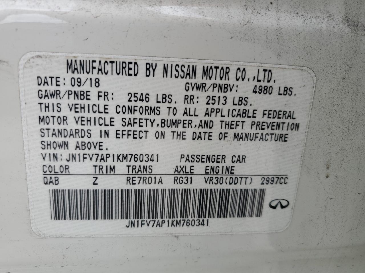 JN1FV7AP1KM760341 2019 Infiniti Q50 Red Sport 400