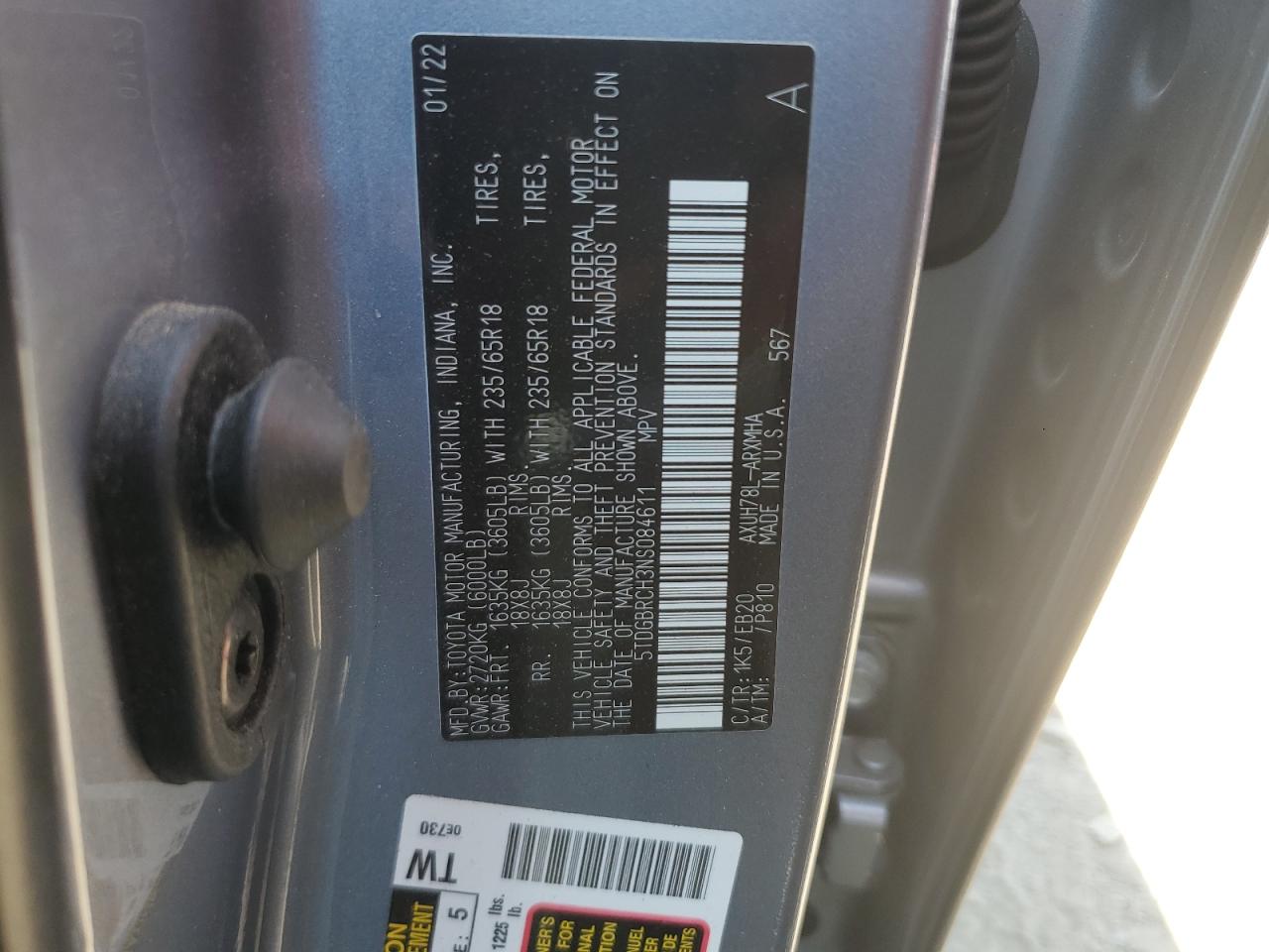 5TDGBRCH3NS084611 2022 Toyota Highlander Hybrid Xle