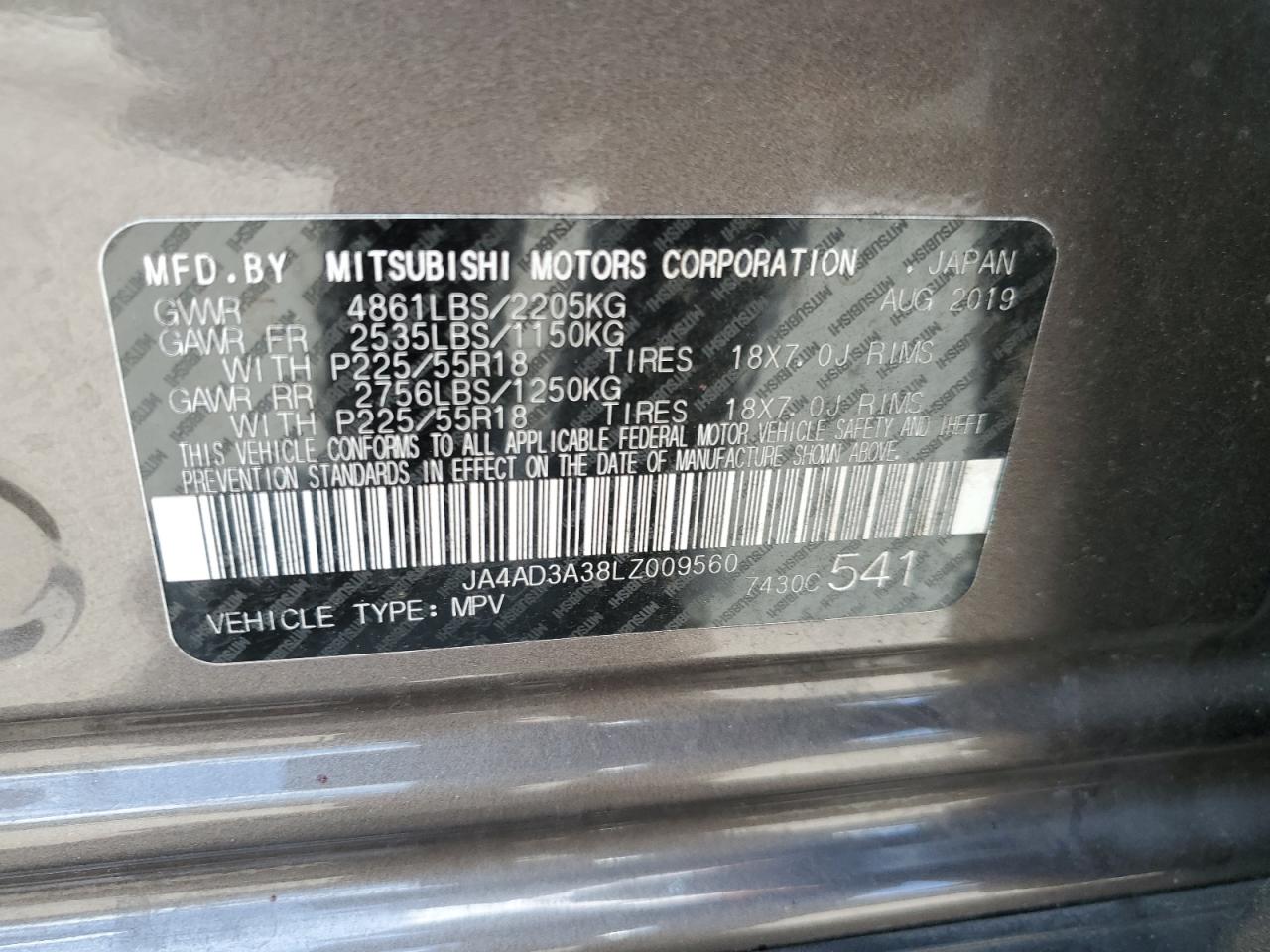 JA4AD3A38LZ009560 2020 Mitsubishi Outlander Se