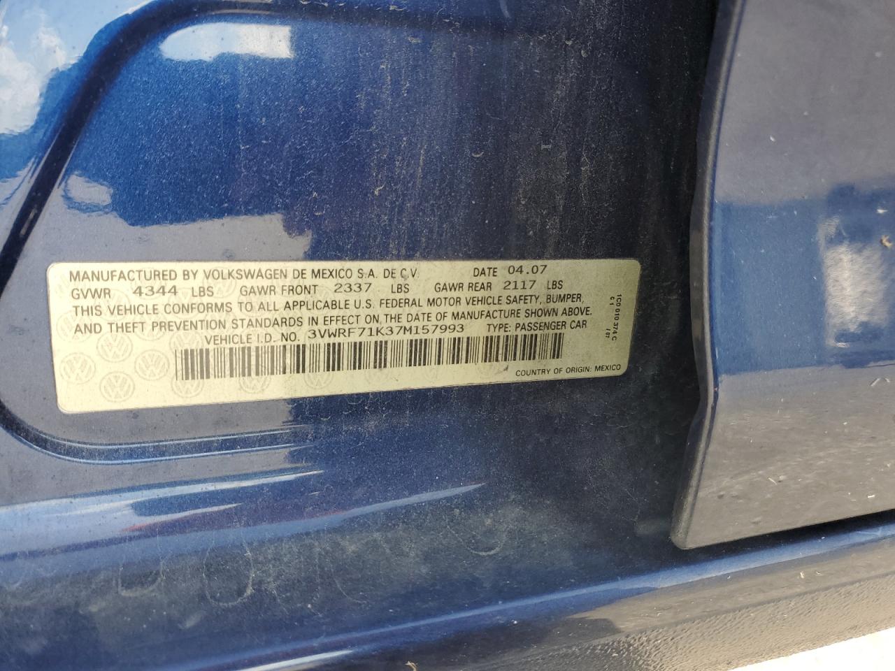 3VWRF71K37M157993 2007 Volkswagen Jetta 2.5 Option Package 1