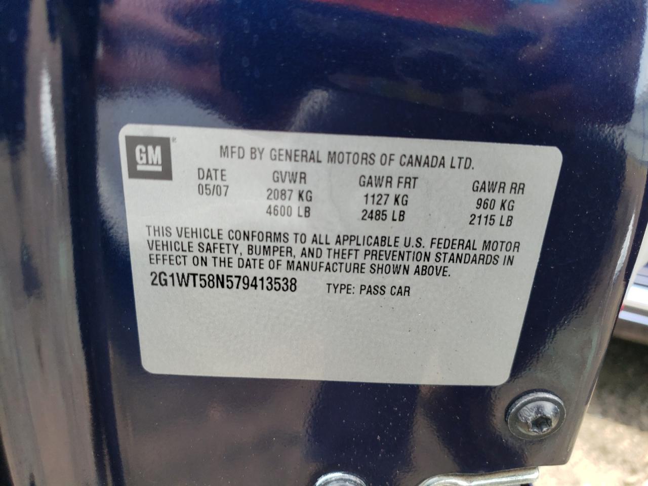 2G1WT58N579413538 2007 Chevrolet Impala Lt