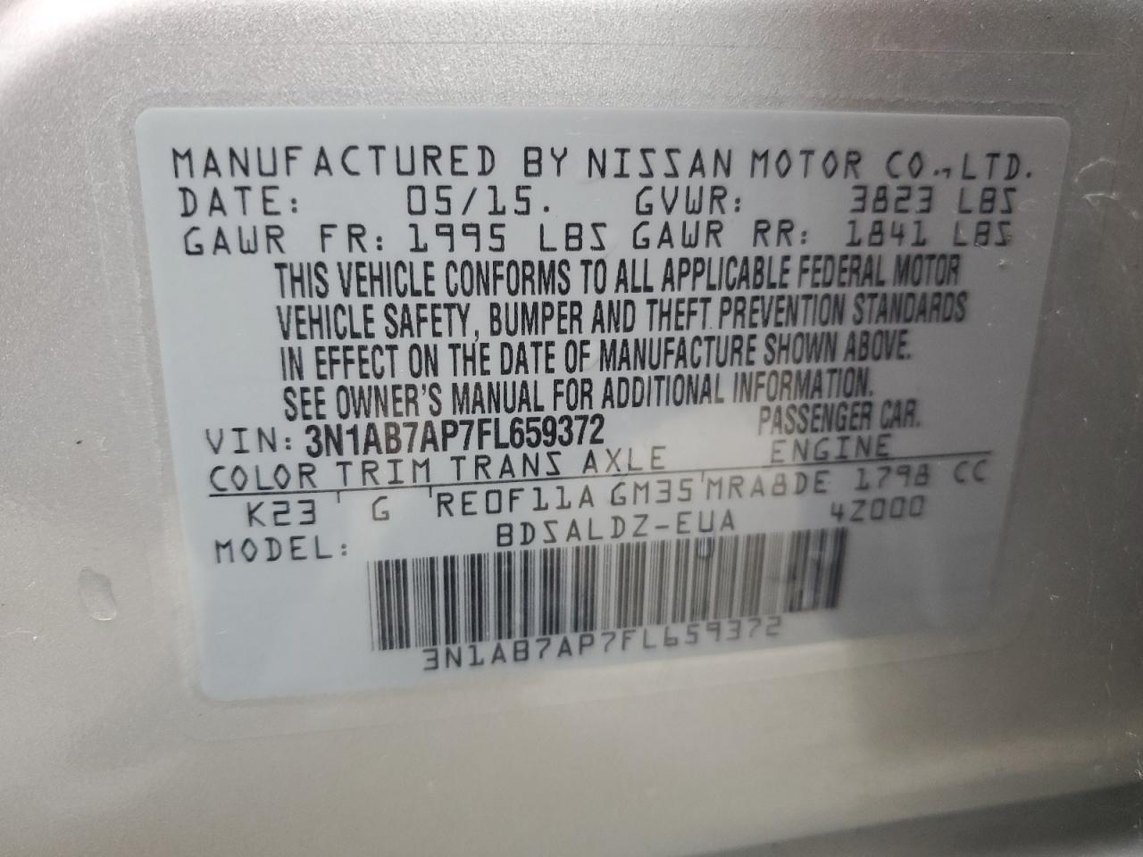 3N1AB7AP7FL659372 2015 Nissan Sentra S