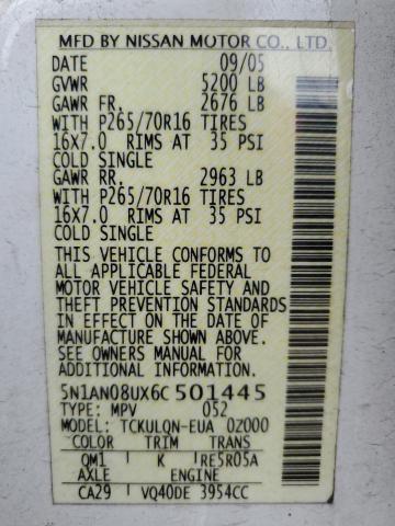 2006 Nissan Xterra Off Road VIN: 5N1AN08UX6C501445 Lot: 59825624