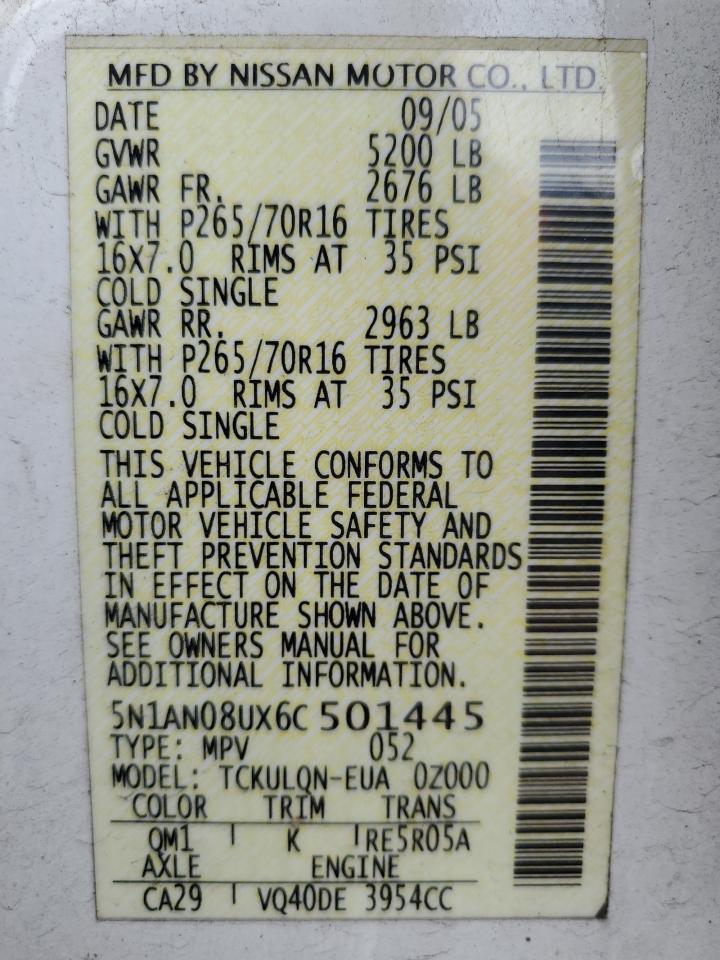 5N1AN08UX6C501445 2006 Nissan Xterra Off Road