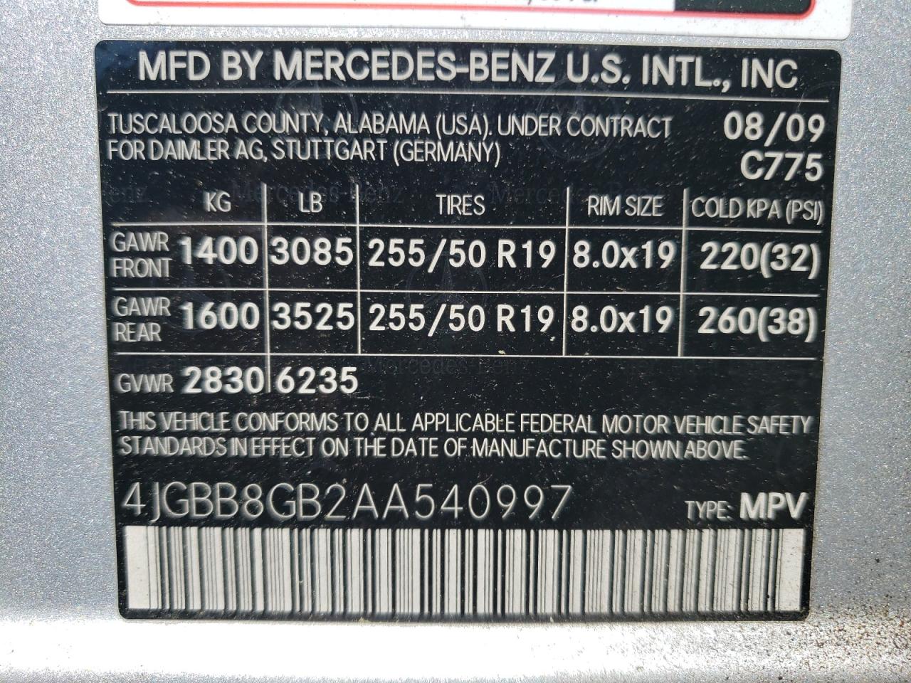 4JGBB8GB2AA540997 2010 Mercedes-Benz Ml 350 4Matic