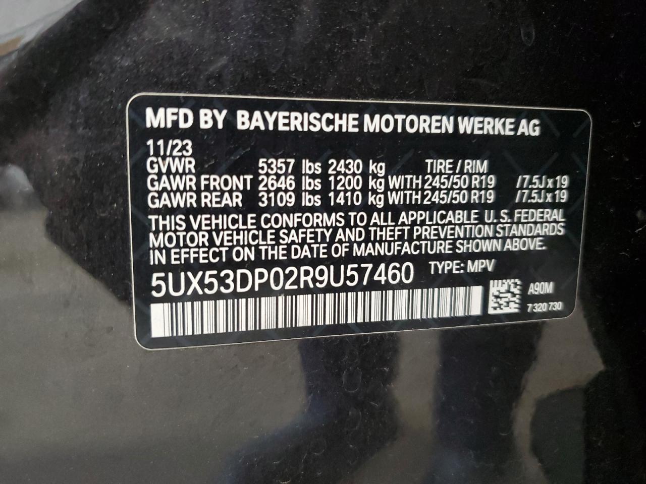 5UX53DP02R9U57460 2024 BMW X3 xDrive30I