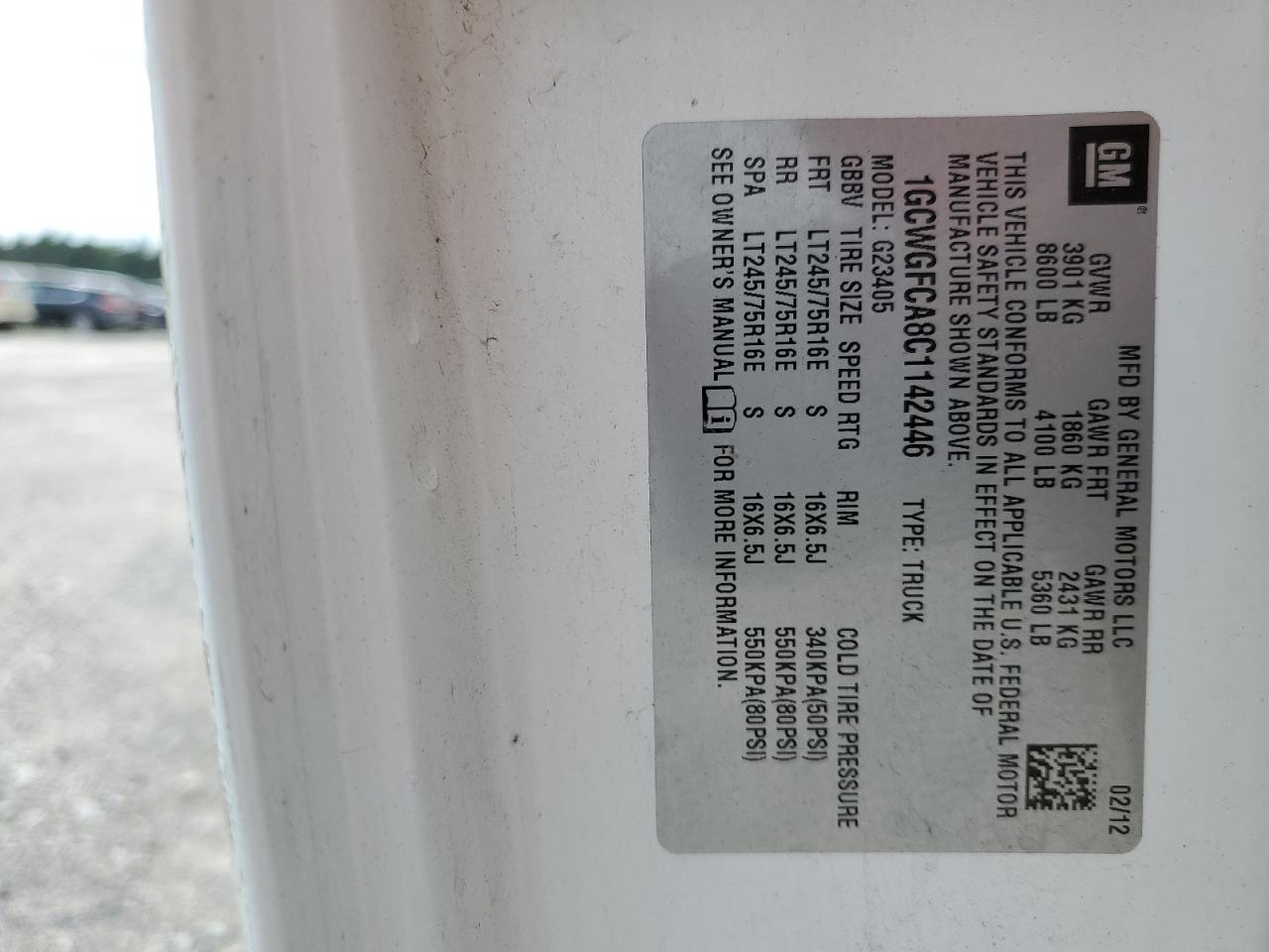 1GCWGFCA8C1142446 2012 Chevrolet Express G2500