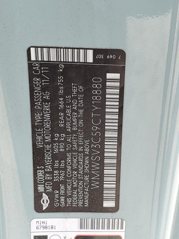 WMWSV3C59CTY18880 2012 Mini Cooper S