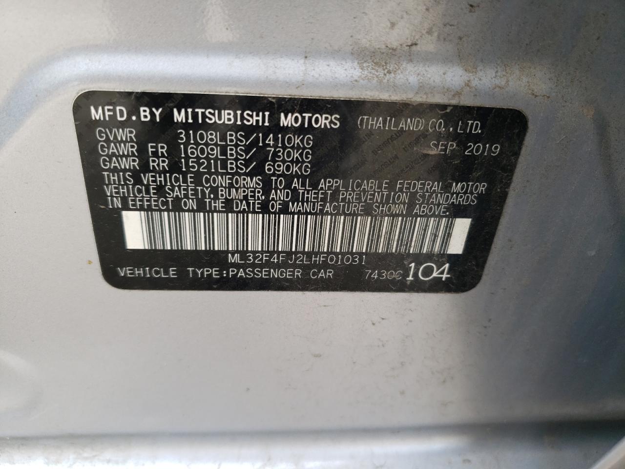 ML32F4FJ2LHF01031 2020 Mitsubishi Mirage G4 Se