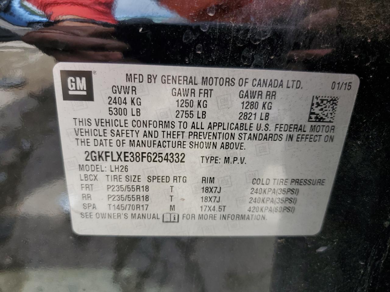 2GKFLXE38F6254332 2015 GMC Terrain Slt