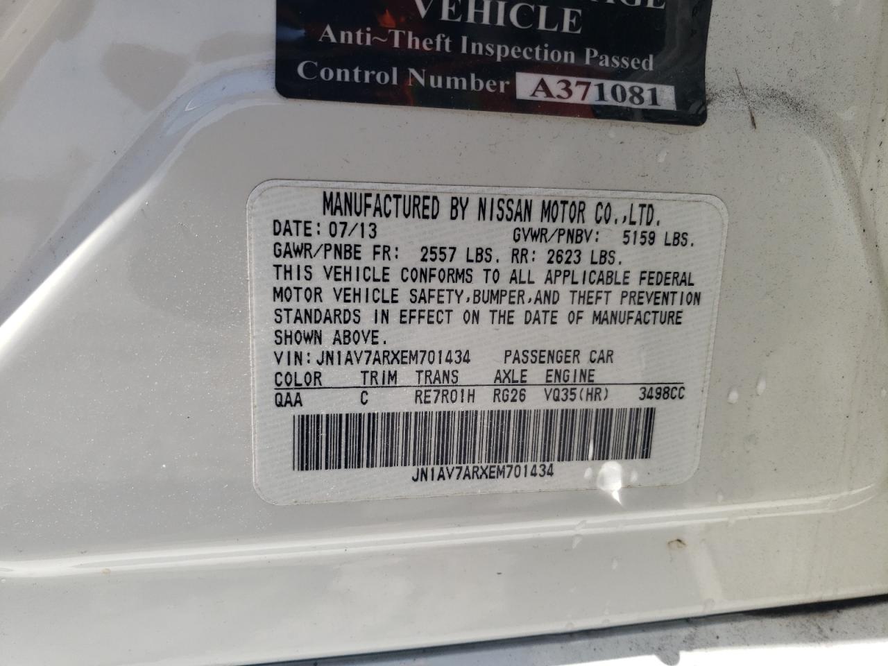 JN1AV7ARXEM701434 2014 Infiniti Q50 Hybrid Premium