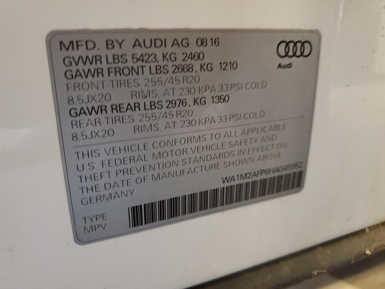 WA1M2AFP6HA045952 2017 Audi Q5 Premium Plus