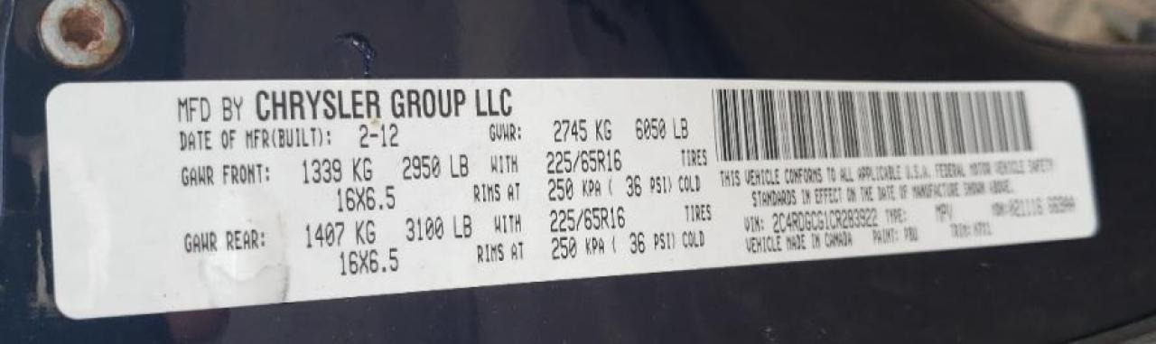 2C4RDGCG1CR283922 2012 Dodge Grand Caravan Sxt