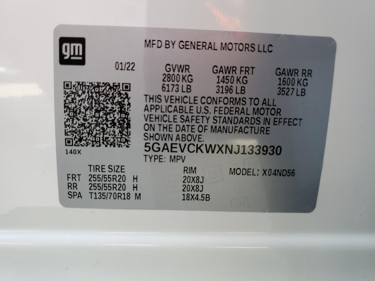 5GAEVCKWXNJ133930 2022 Buick Enclave Avenir