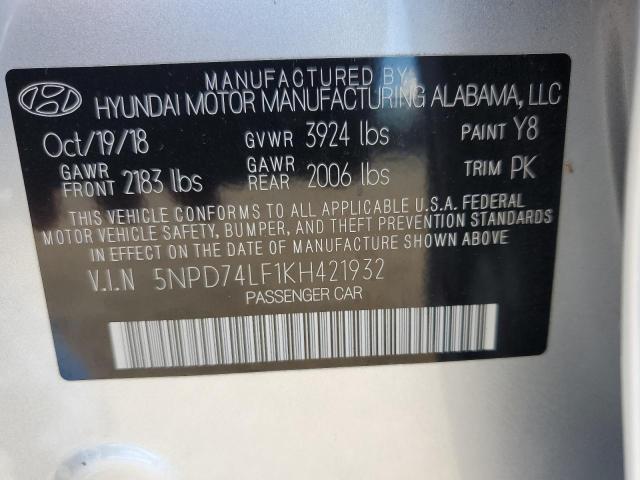 2019 Hyundai Elantra Se VIN: 5NPD74LF1KH421932 Lot: 60824414