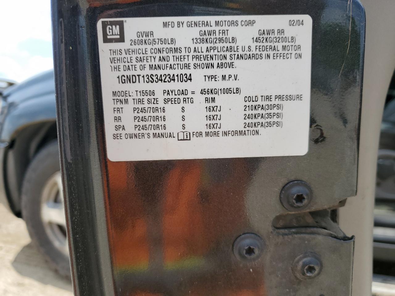 1GNDT13S342341034 2004 Chevrolet Trailblazer Ls