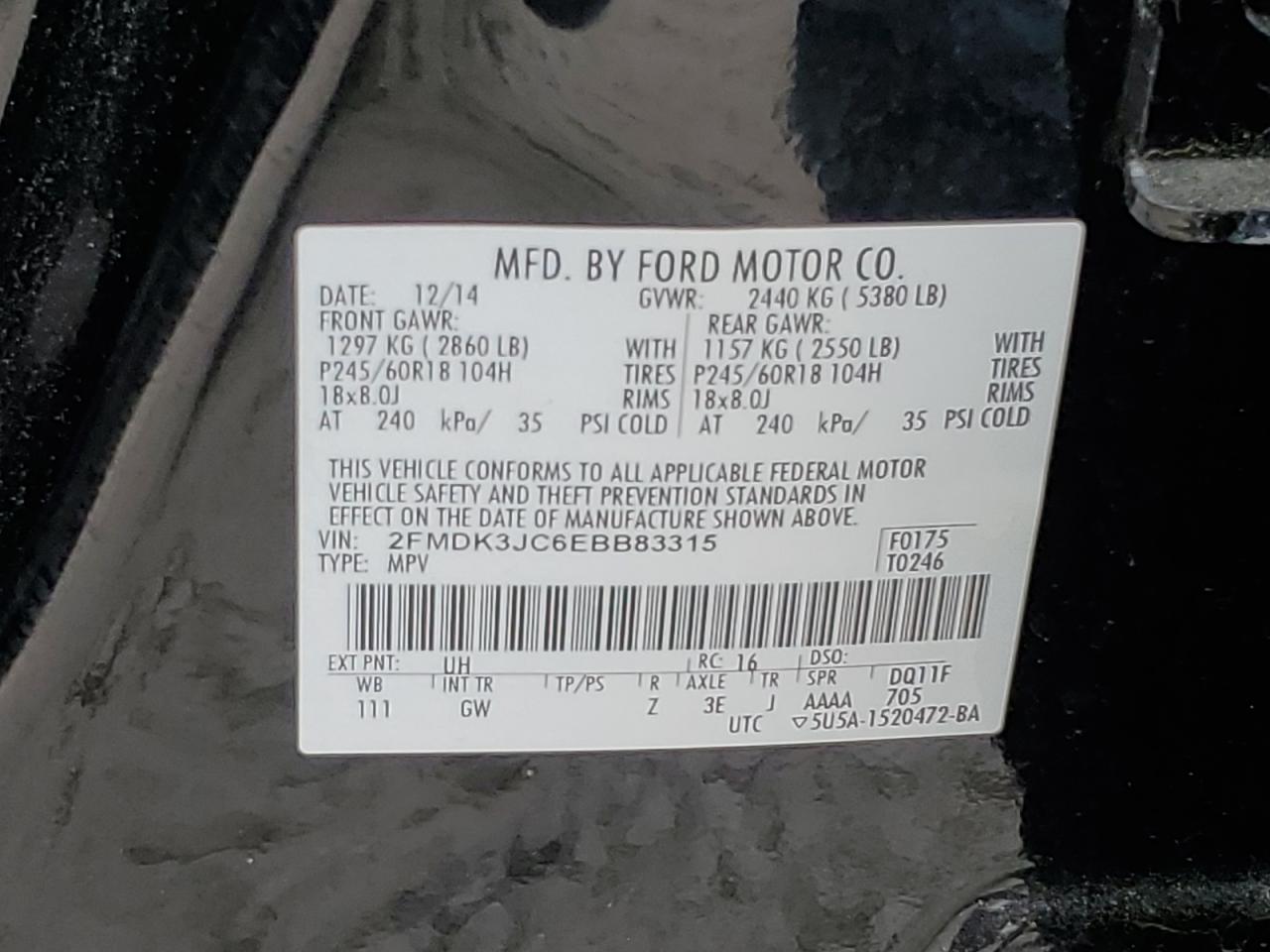 2FMDK3JC6EBB83315 2014 Ford Edge Sel