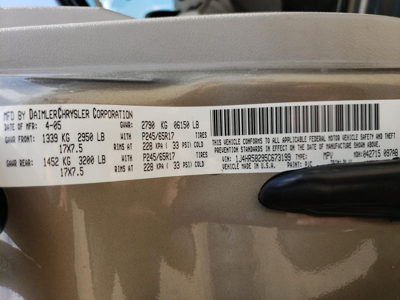 1J4HR58295C673199 2005 Jeep Grand Cherokee Limited