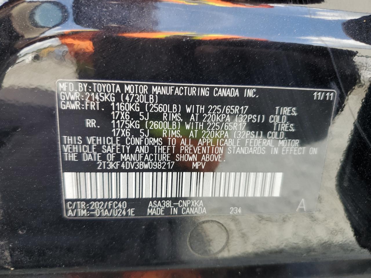 2T3KF4DV3BW098217 2011 Toyota Rav4