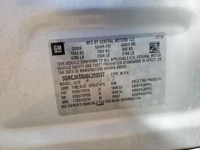 2016 Chevrolet Trax Ls VIN: 3GNCJKSB0GL259337 Lot: 58172584