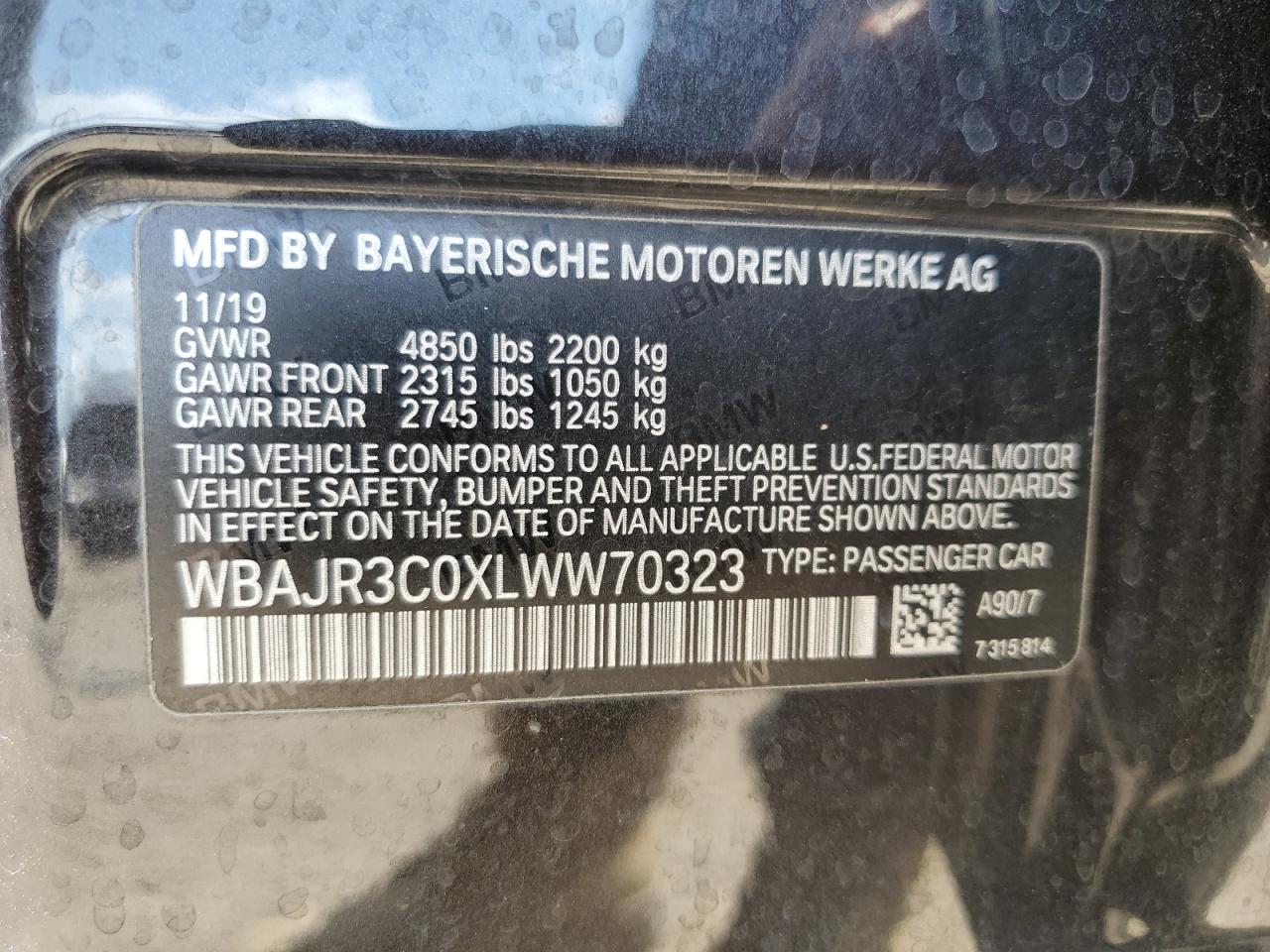 WBAJR3C0XLWW70323 2020 BMW 530 I