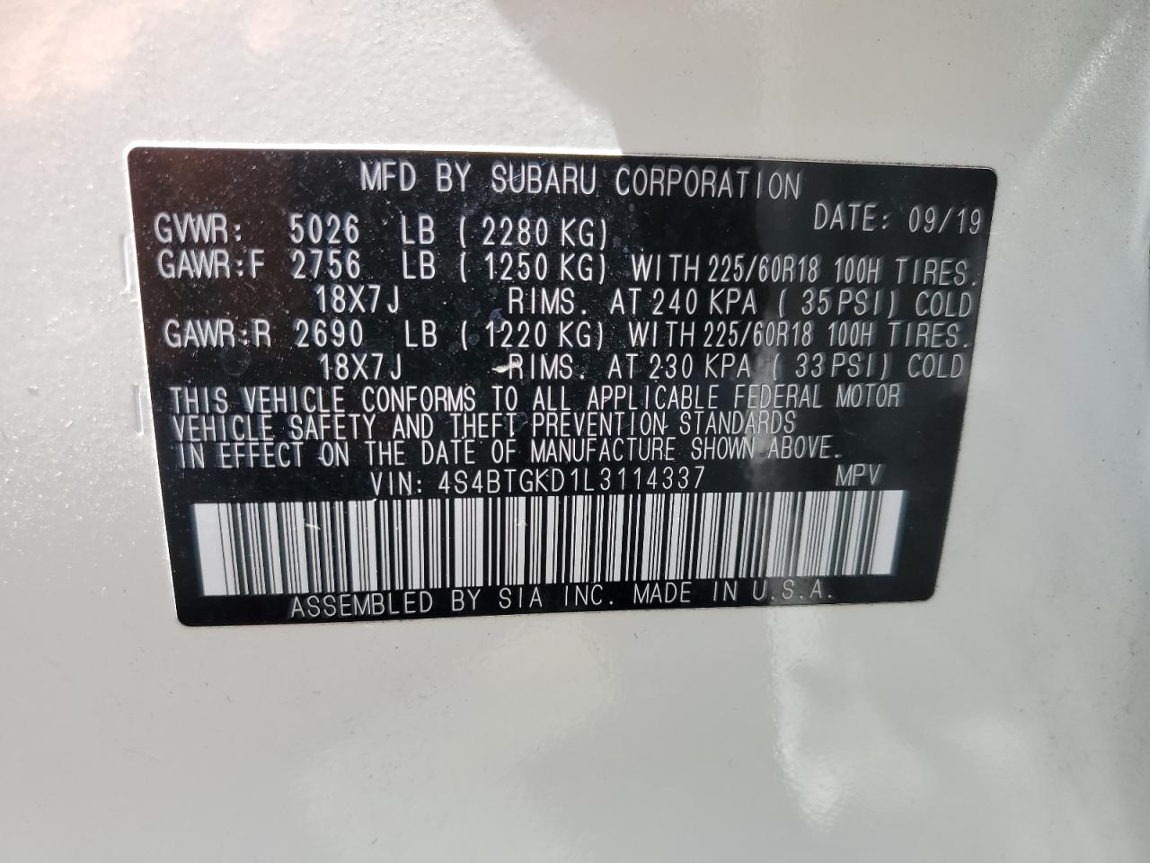 4S4BTGKD1L3114337 2020 Subaru Outback Onyx Edition Xt