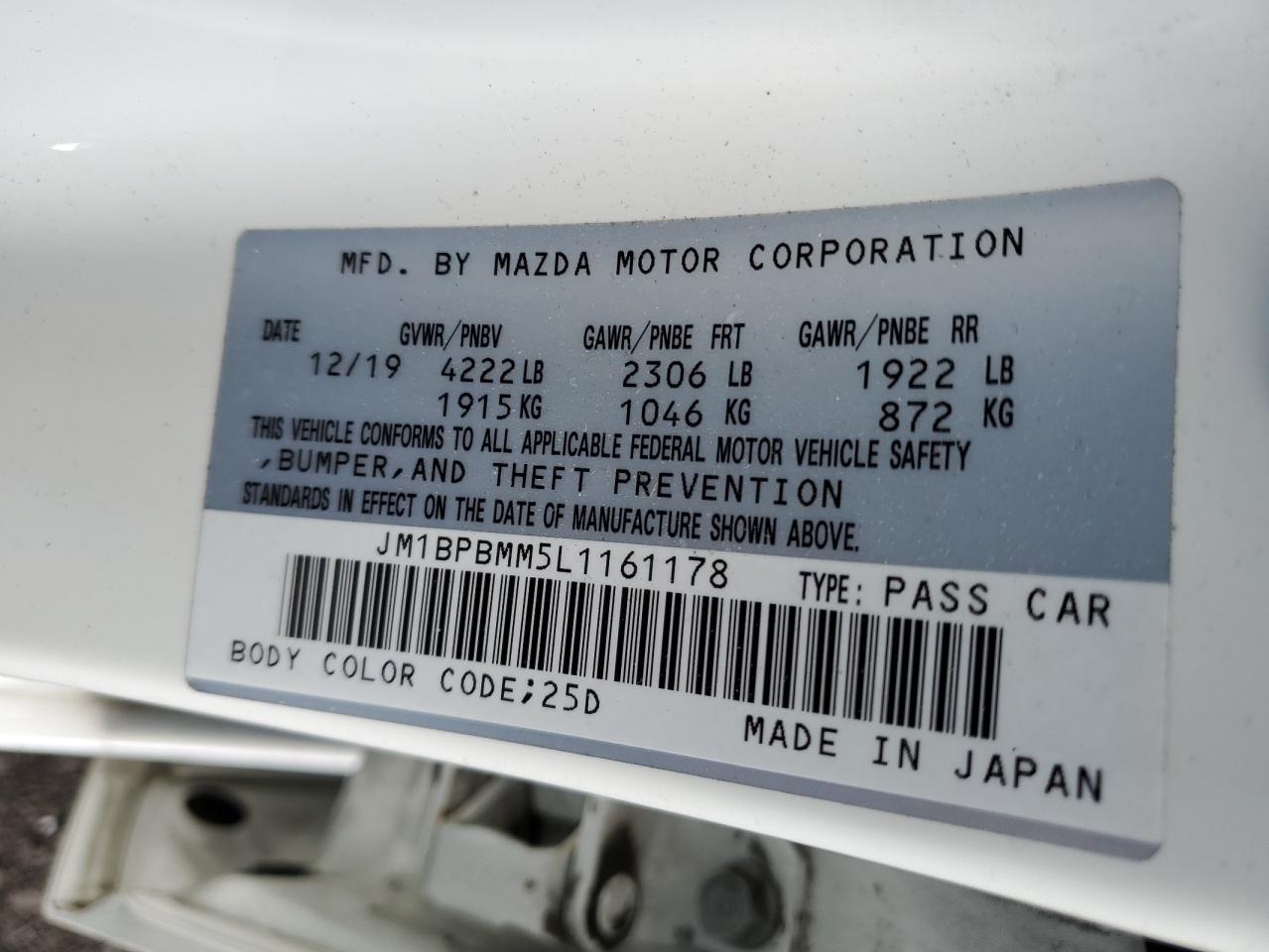 JM1BPBMM5L1161178 2020 Mazda 3 Preferred